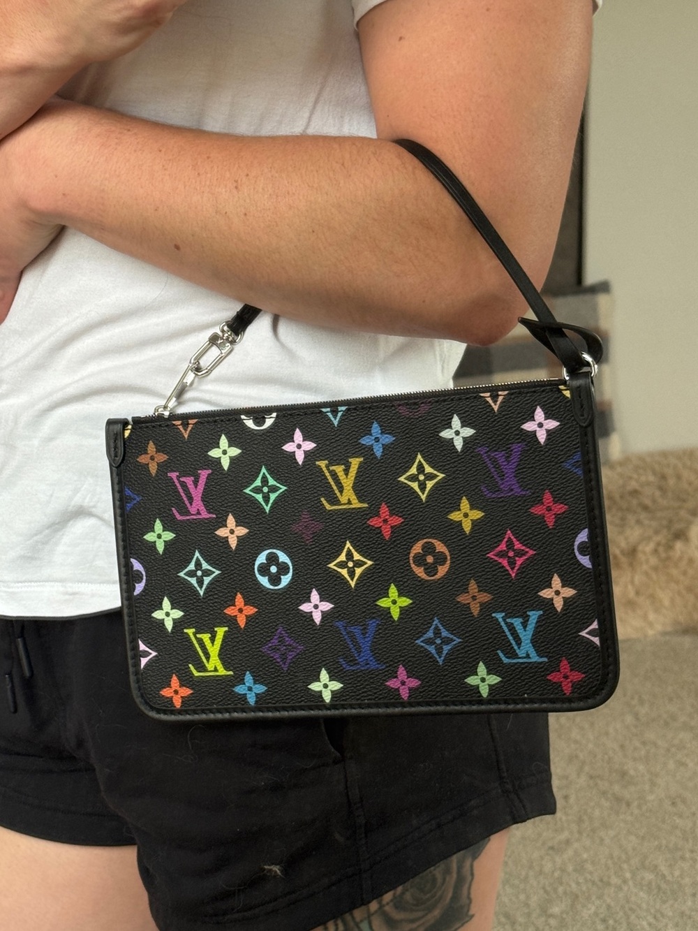 Louis Vuitton Black Multicolor Monogram Wristlet Pochette - Picture 8 of 8